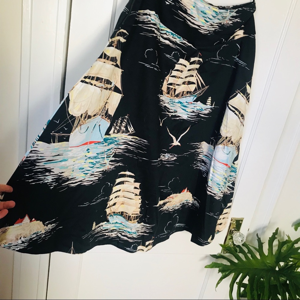 Anthropologie big ships and seagulls A-line skirt